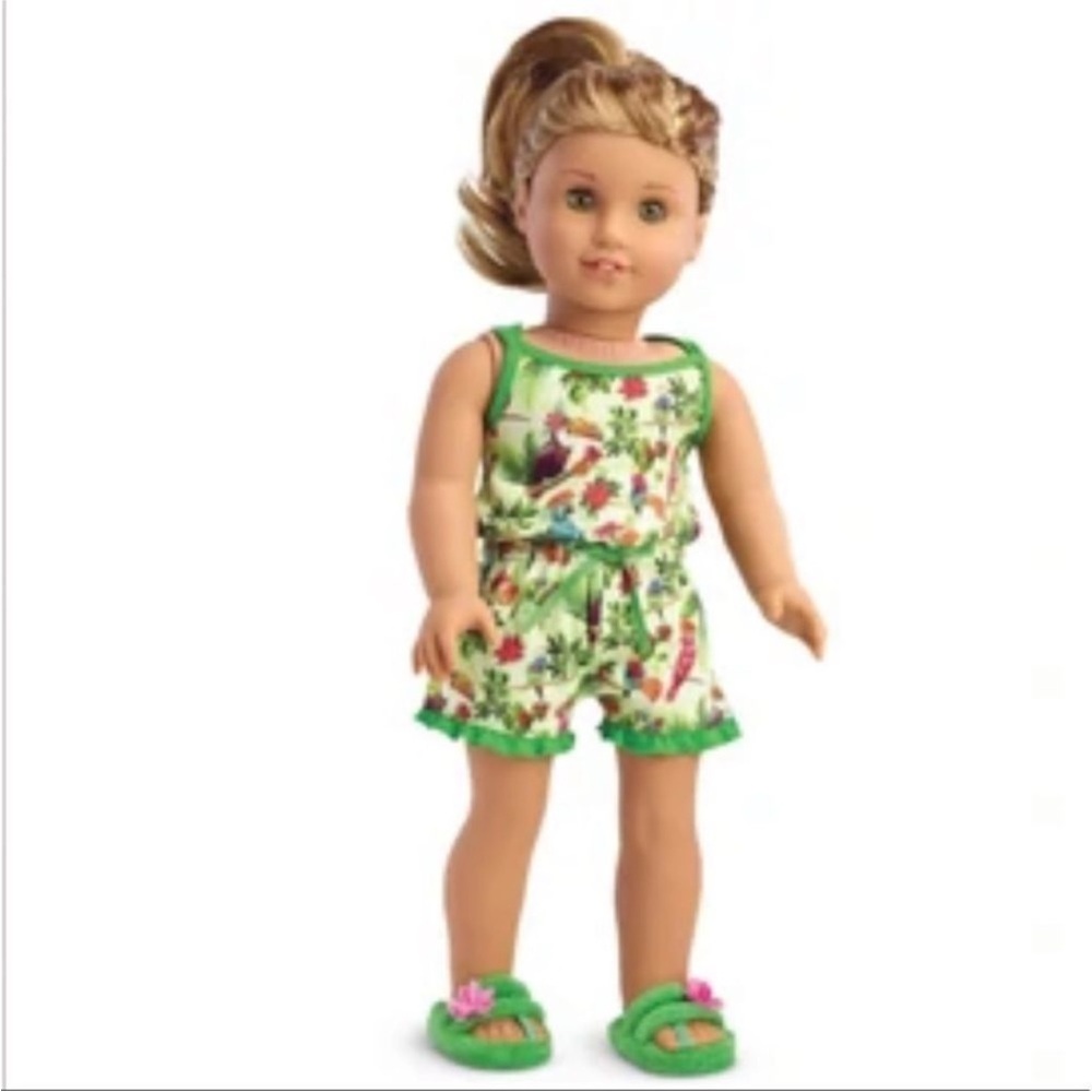 New! American Girl Lea’s Rainforest Dreams Green Floral pajamas Doll Outfit